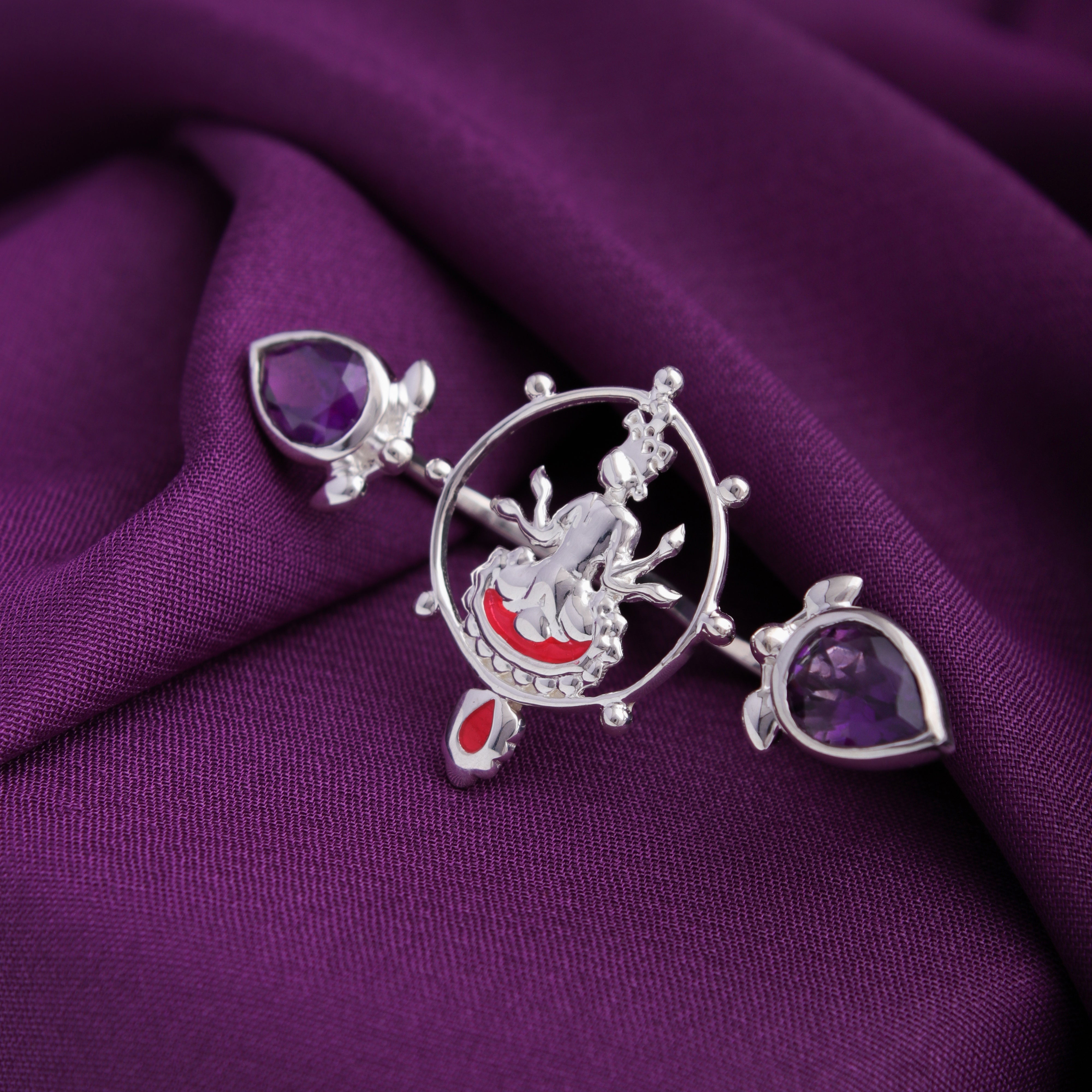 shyam amethyst double silver finger ring by moha