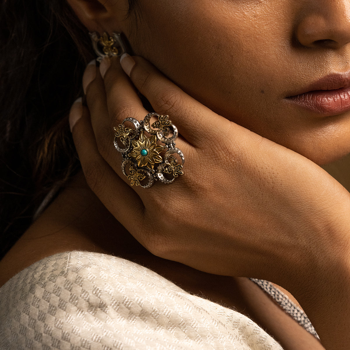 triratna mandala silver finger ring