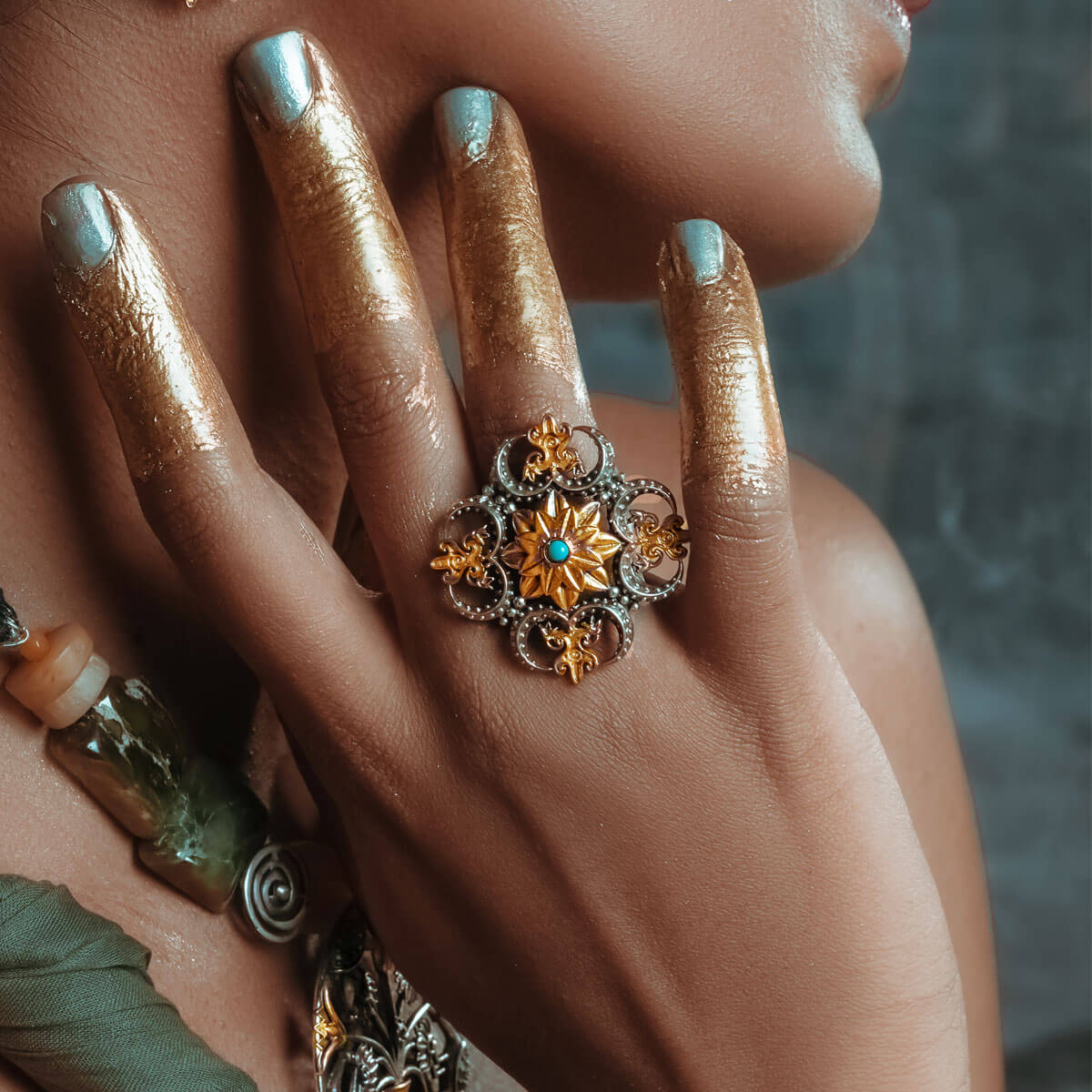 triratna mandala silver finger ring