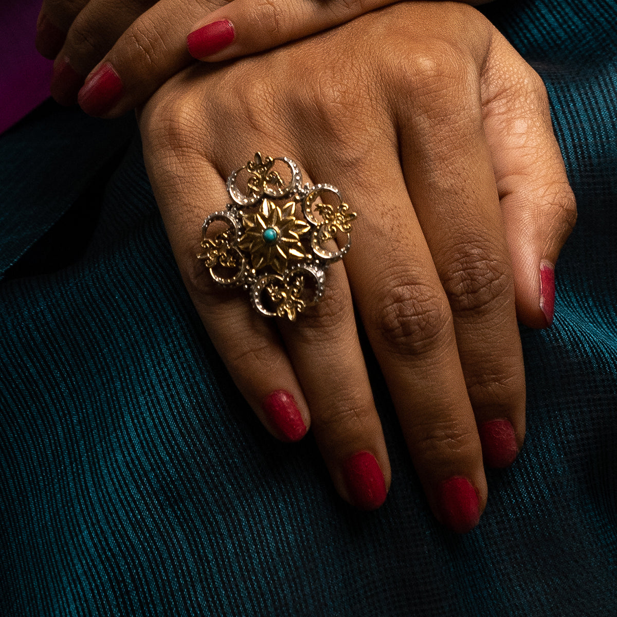 triratna mandala silver finger ring