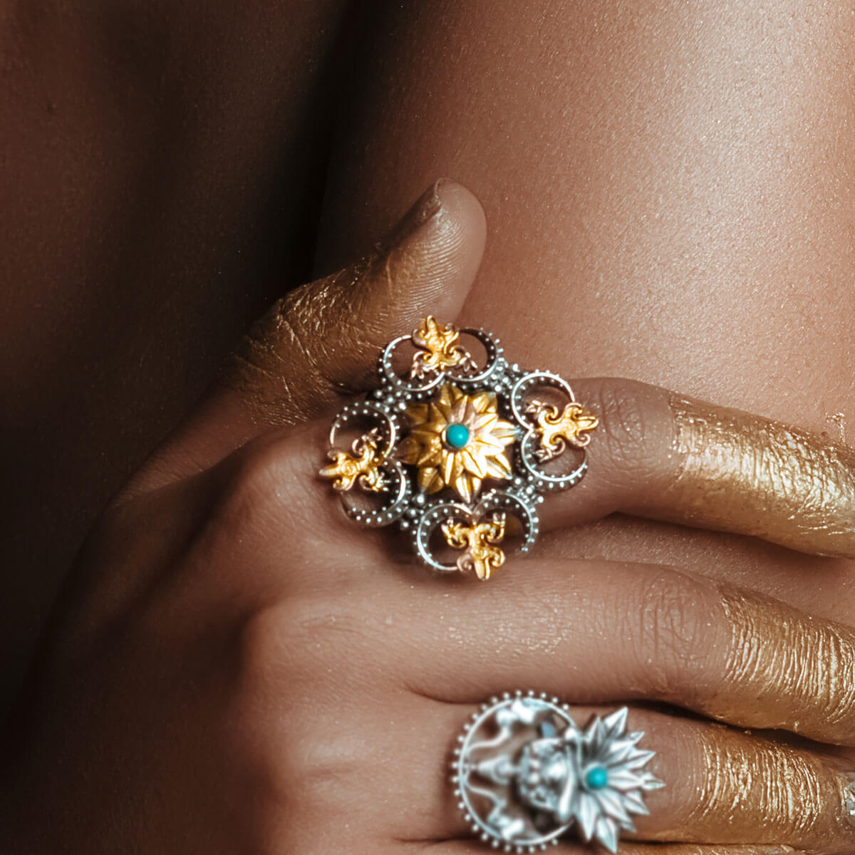 triratna mandala silver finger ring