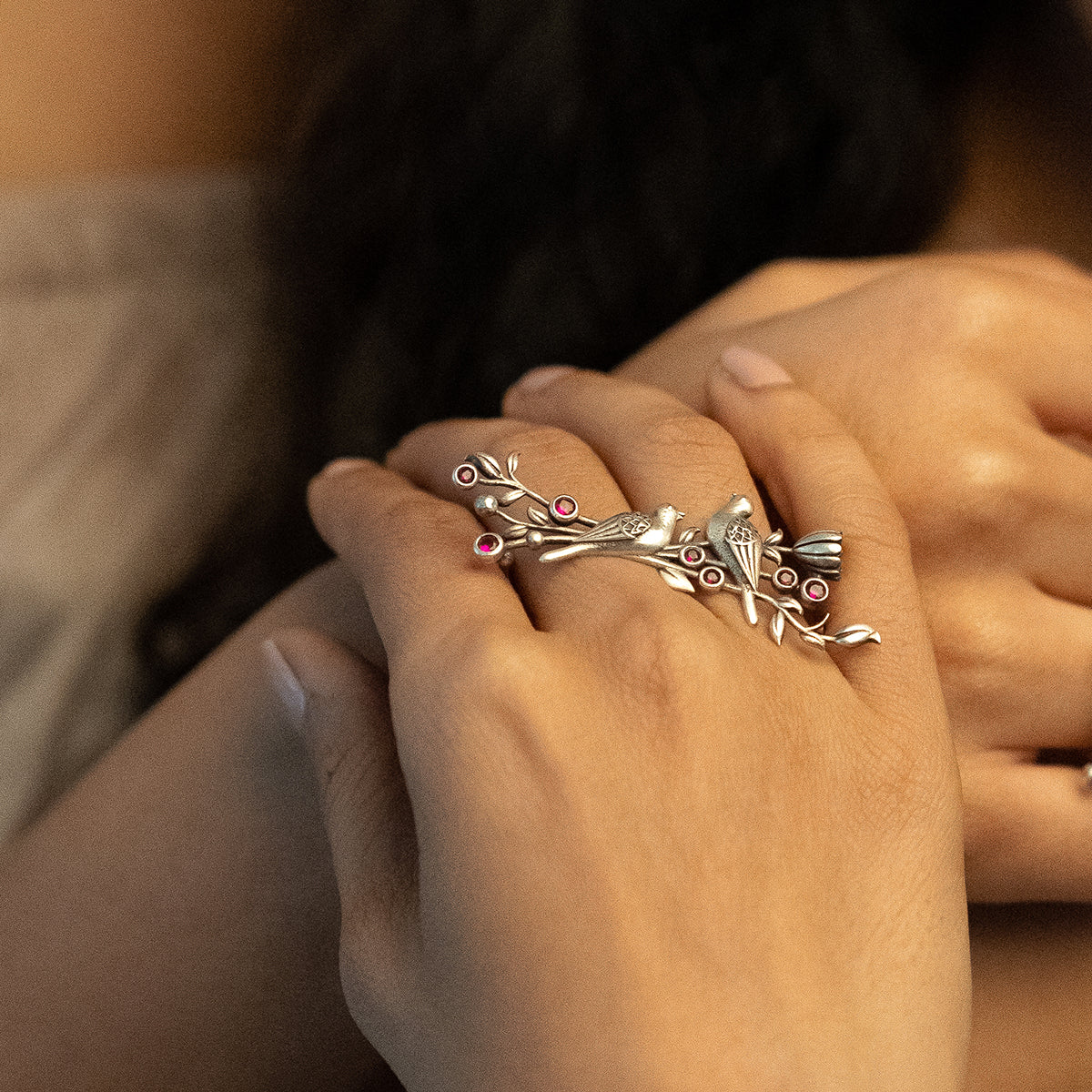 william morris strawberry thief silver double finger ring by moha