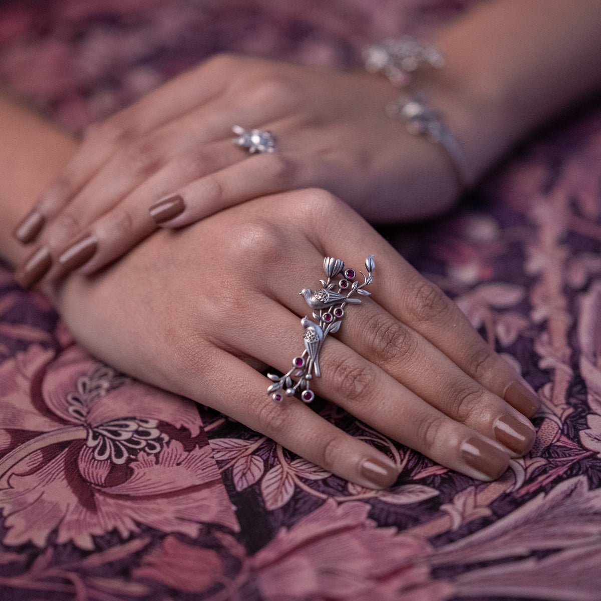 william morris strawberry thief silver double finger ring by moha