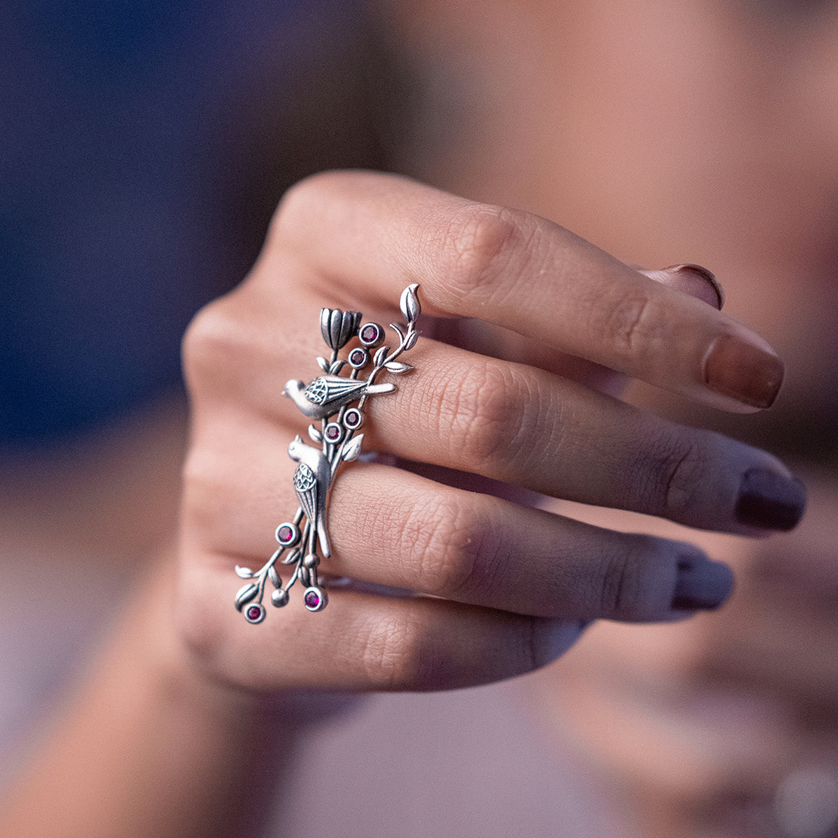 william morris strawberry thief silver double finger ring by moha
