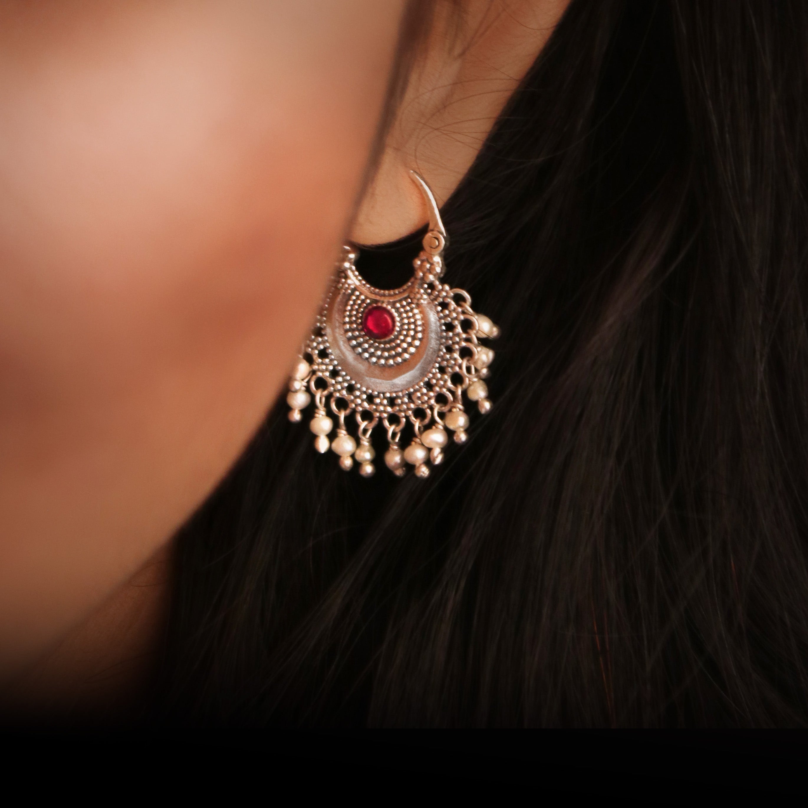 Buy Online Party wear cz jhumki chandbali earrings, black oxidised wedding chandbali  earrings, stone stu - Zifiti.com 1078887