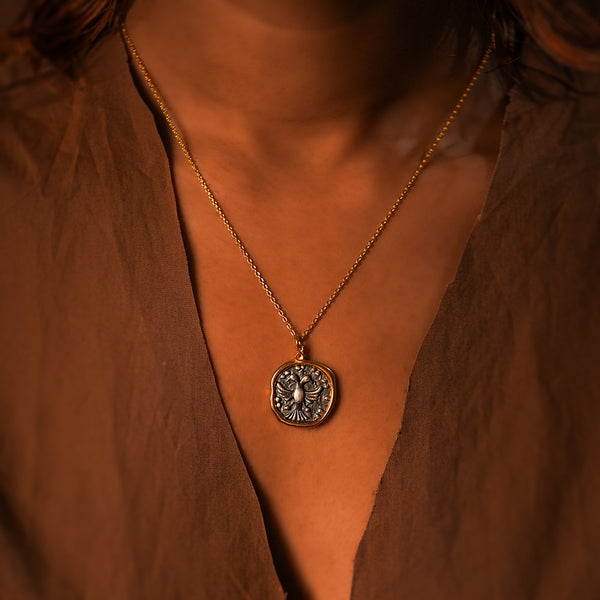Gandaberunda Silver Pendant with Chain Dual Toned by MOHA