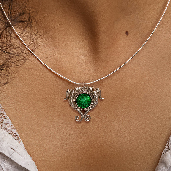 Heart Chakra Men's Silver Necklace - Emerald | Charlotte's Web Jewelry |  Wolf & Badger