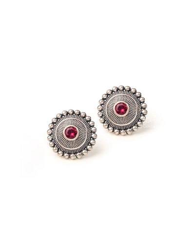 Abha Silver Stud With Pink Stone Earrings by MOHA