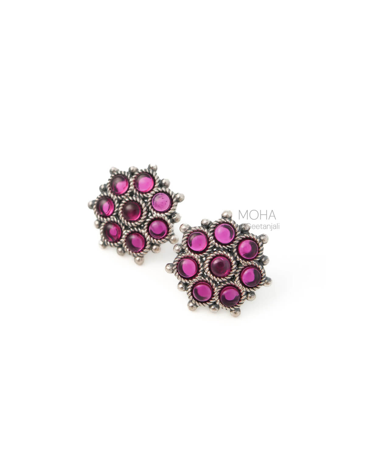 Adaa Pink Silver Stud Earrings by MOHA