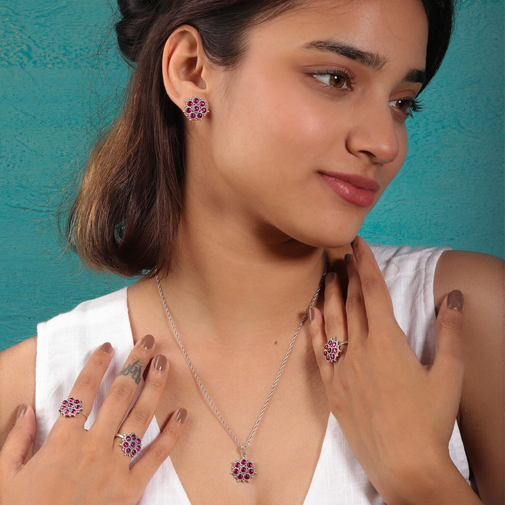 Adaa Pink Silver Pendant by MOHA (Only Pendant)