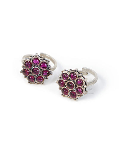 Adaa Pink Silver Toe Rings by MOHA