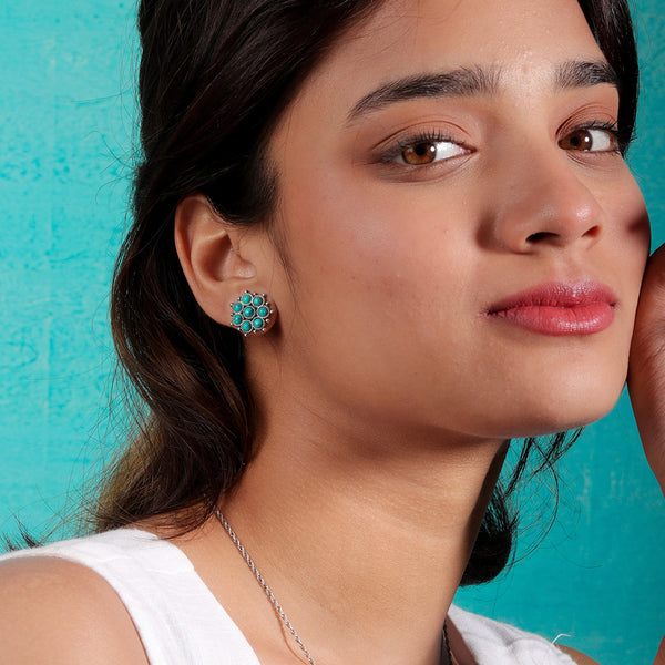 Adaa Turquoise Silver Stud Earrings by MOHA