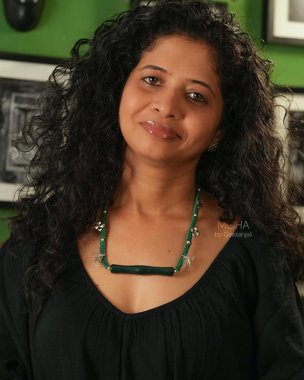 Aranya Green stone Silver Necklace by Moha
