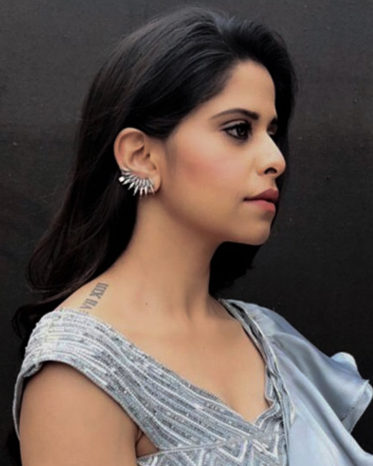 Elliptical Leaf Silver Ear Cuffs