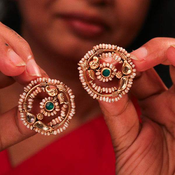 Jodhpuri Unique Red Green Lacquer Fashion Earrings - LITTLE INDIA - 412959