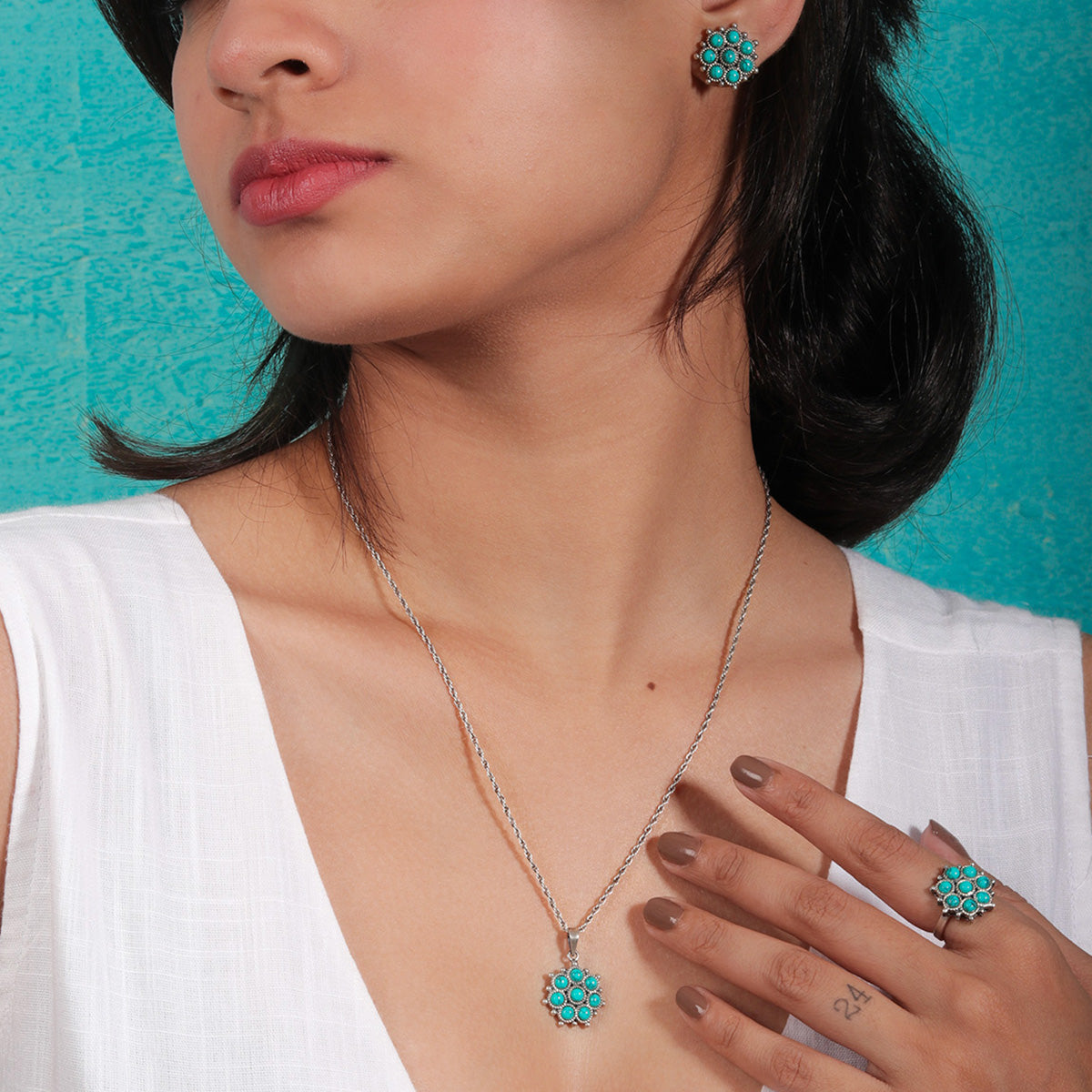 Adaa Turquoise Silver Chain Pendant by MOHA