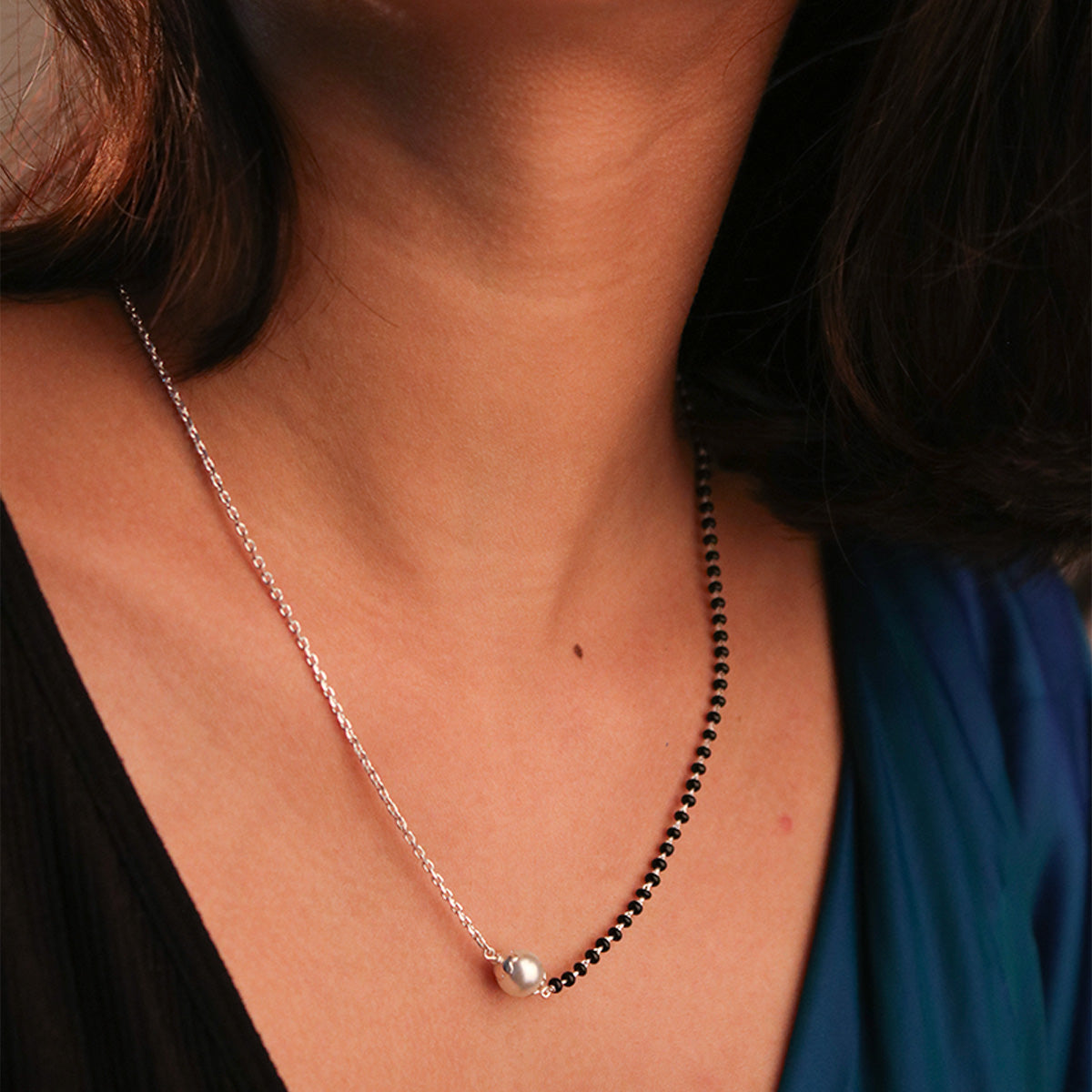 Moti Silver Mangalsutra with single Pearl by MOHA