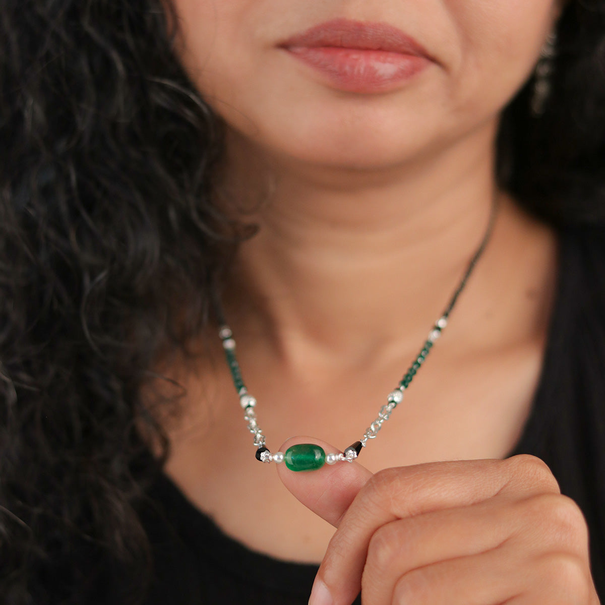 Diti Green Silver Mangalsutra by Moha