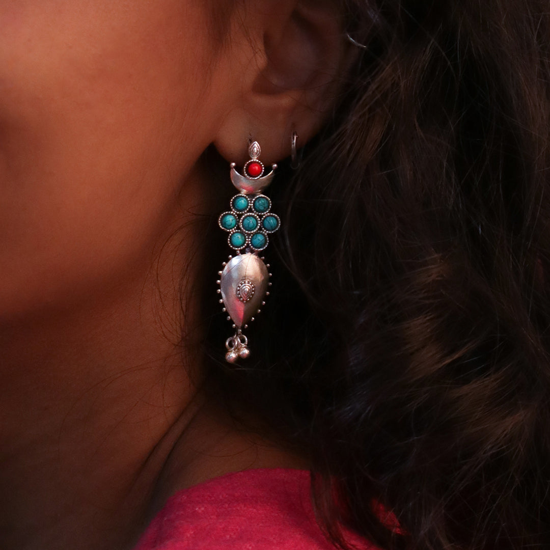 Moonflower Silver Earring (Turquoise)