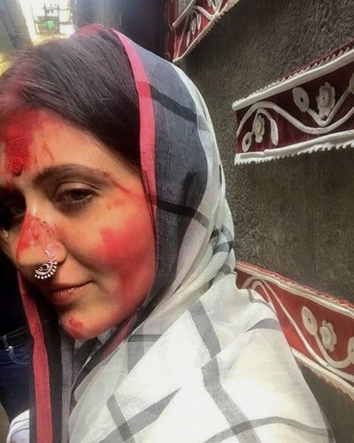 Lakshmi Silver Nath/ Nose Ring - Black, Pierced Left