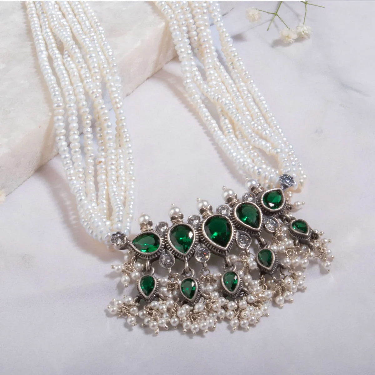 Maharashtrian Tanmani Silver Necklace (Green) by Moha
