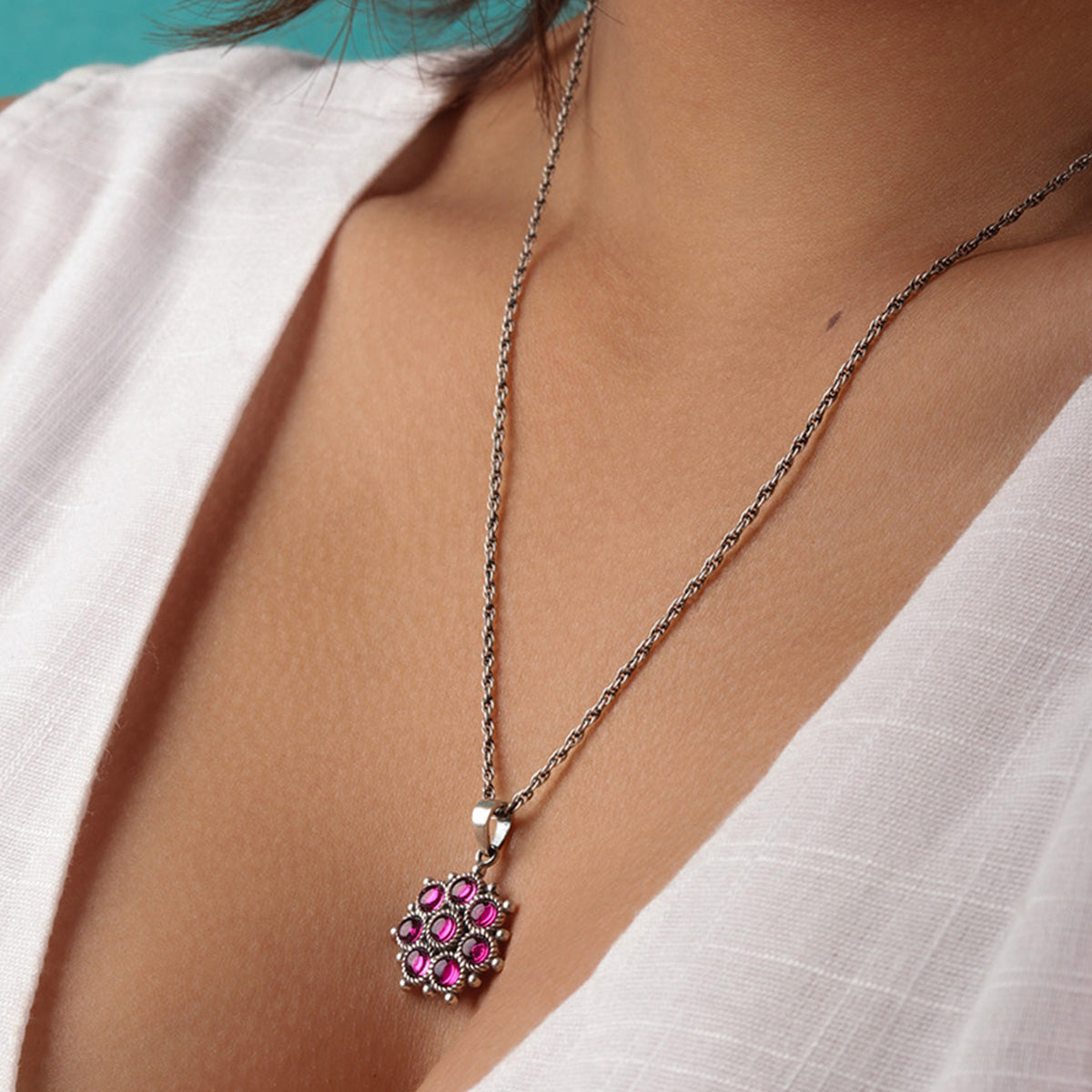 Adaa Pink Silver Chain Pendant by MOHA