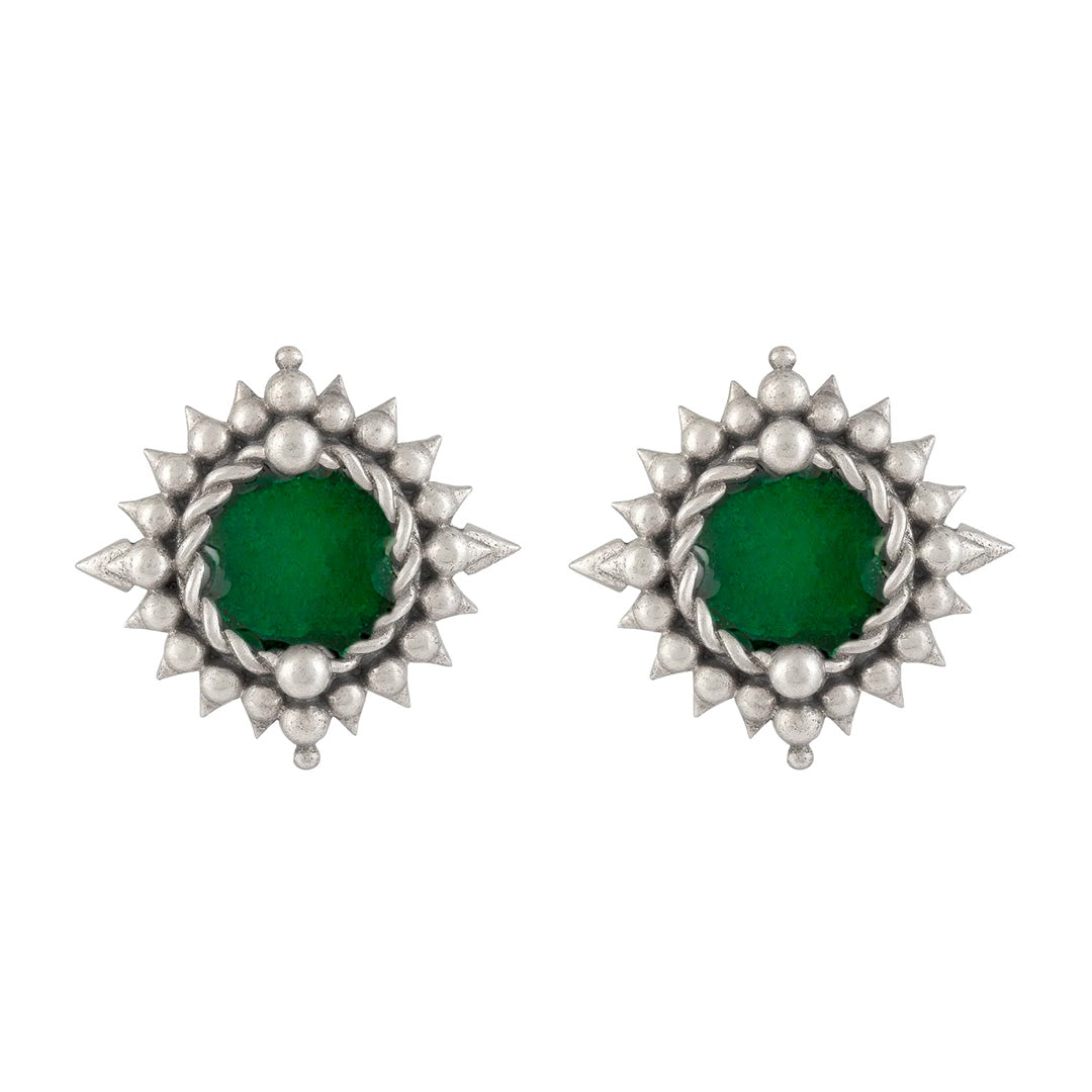 Green Meena Silver Earring