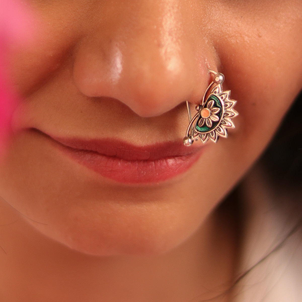 Kanna Silver Nath/ Nose Ring By Moha - Pierced Left