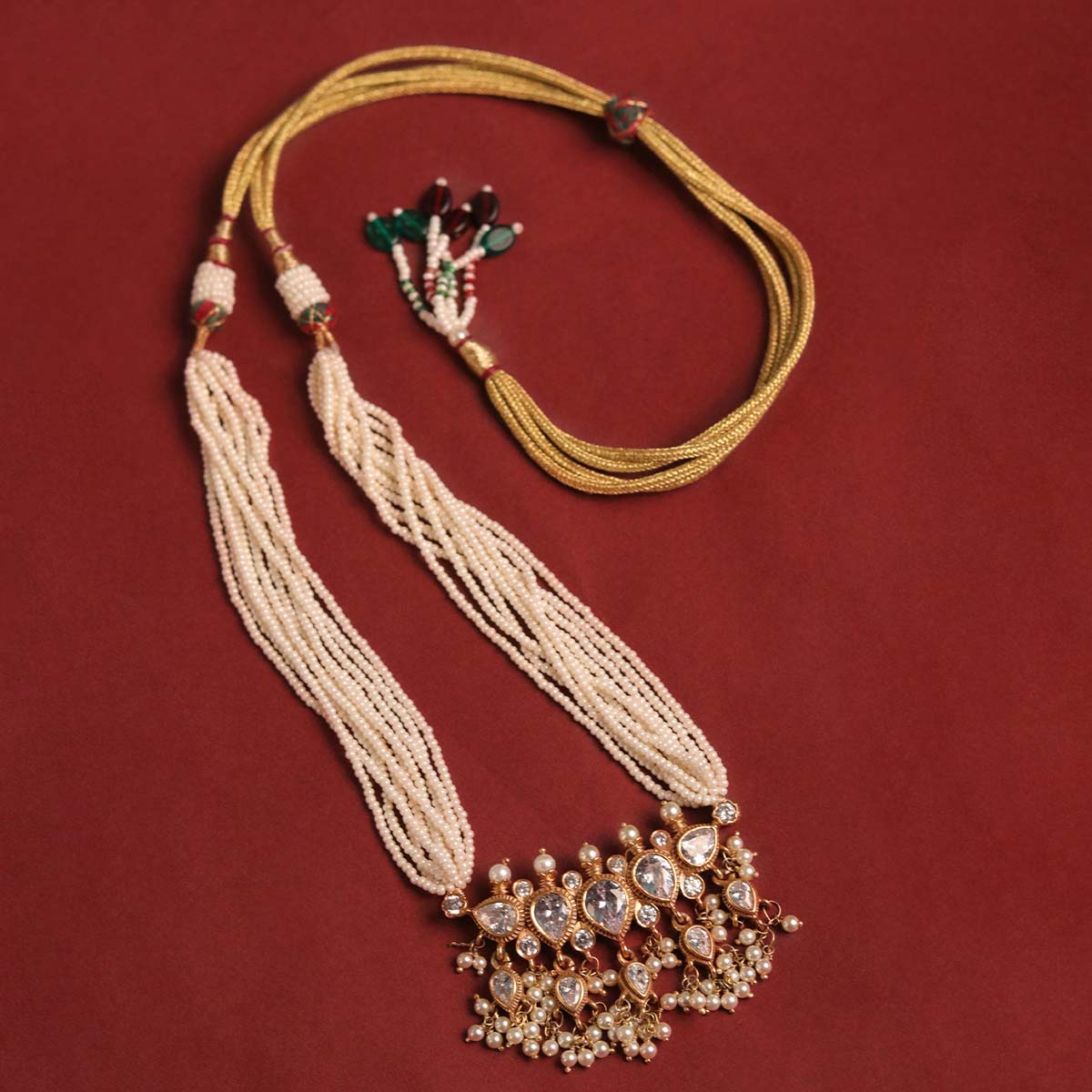Maharashtrian Tanmani Silver Necklace (White) Gold Plated by Moha
