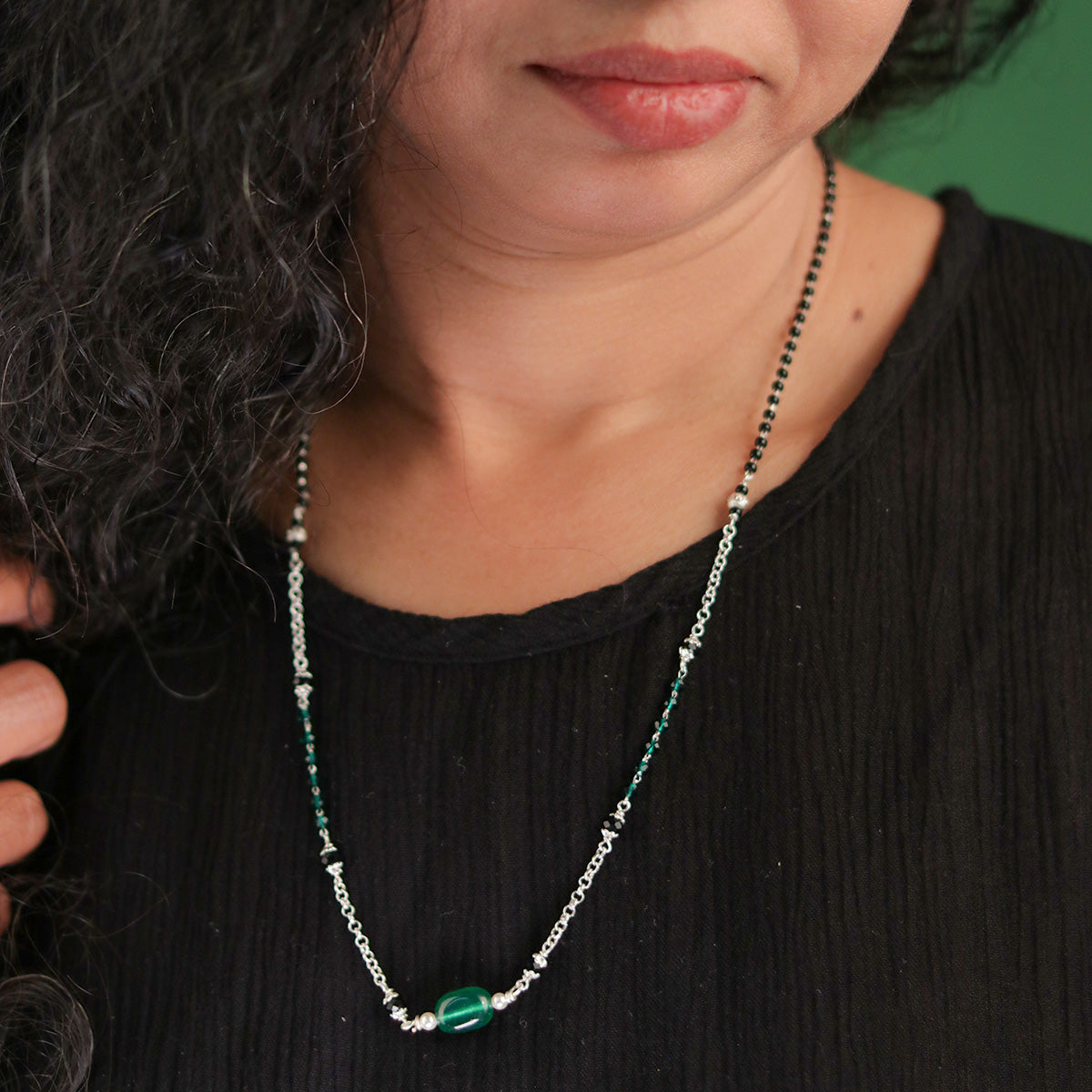 Aditi Green Silver Mangalsutra by Moha