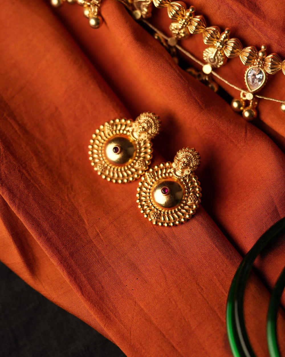 Bhavya Saaj Silver Stud (Gold plated) Earrings by MOHA