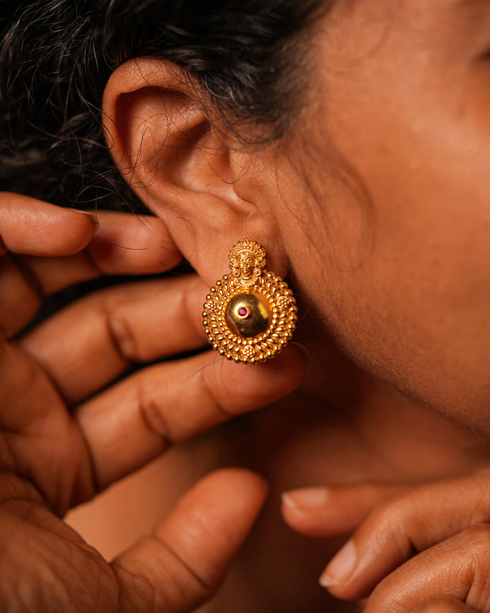 Bhavya Saaj Silver Stud (Gold plated) Earrings by MOHA