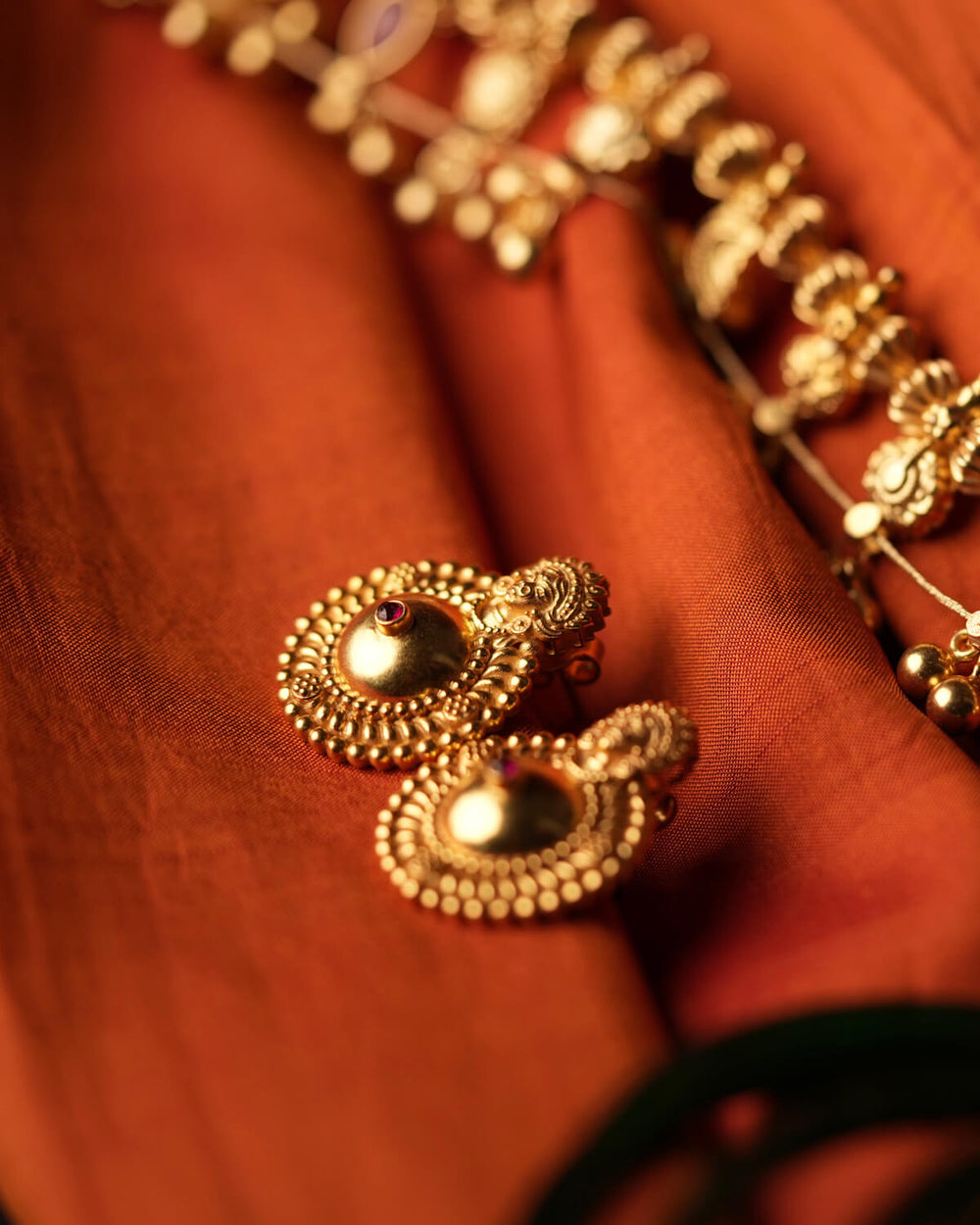 Bhavya Saaj Silver Stud (Gold plated) Earrings by MOHA