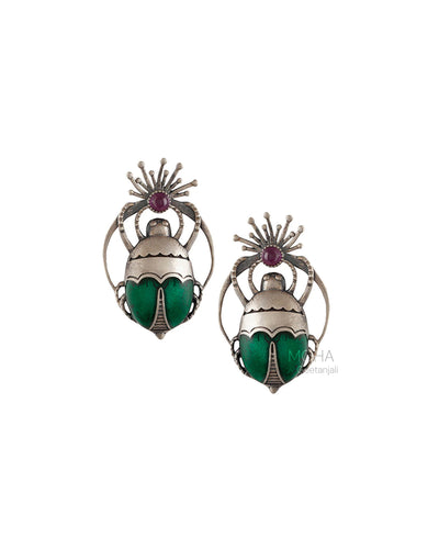 Bhramara Silver Stud With Pink Rubellite Stone Earrings - Without Tail by MOHA