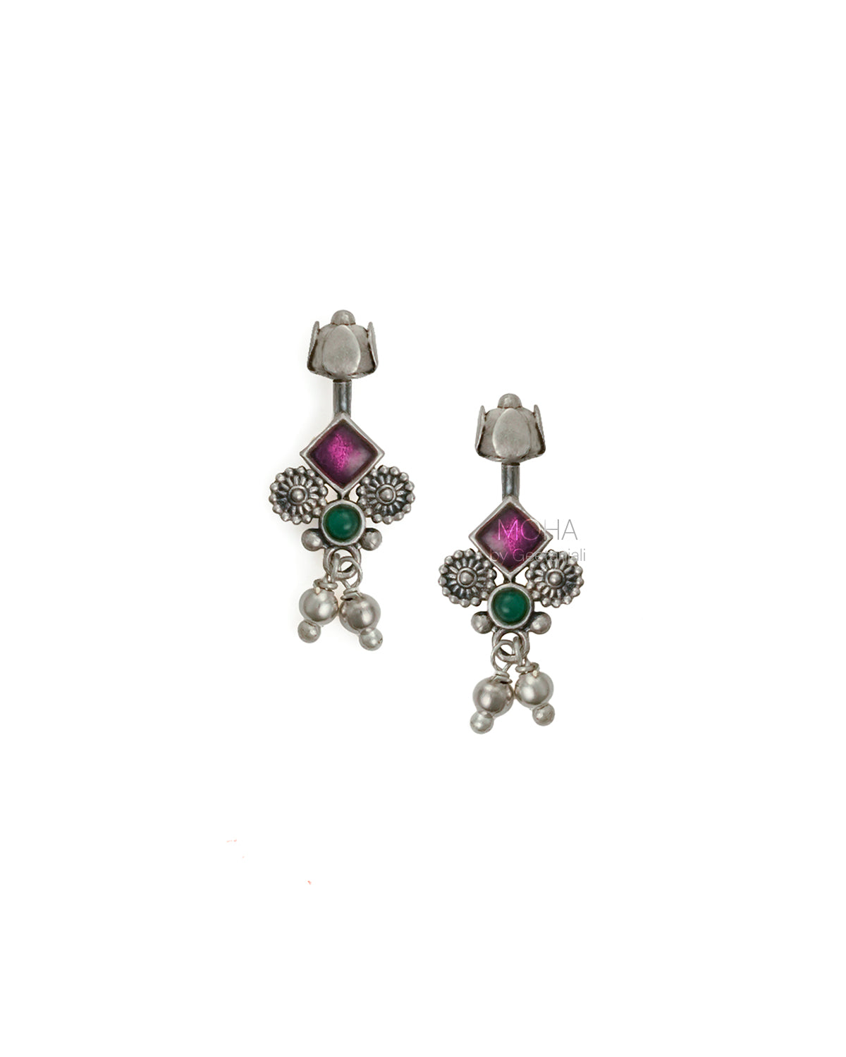 Bhumi silver bugadi pierced (Pink, Green) by Moha