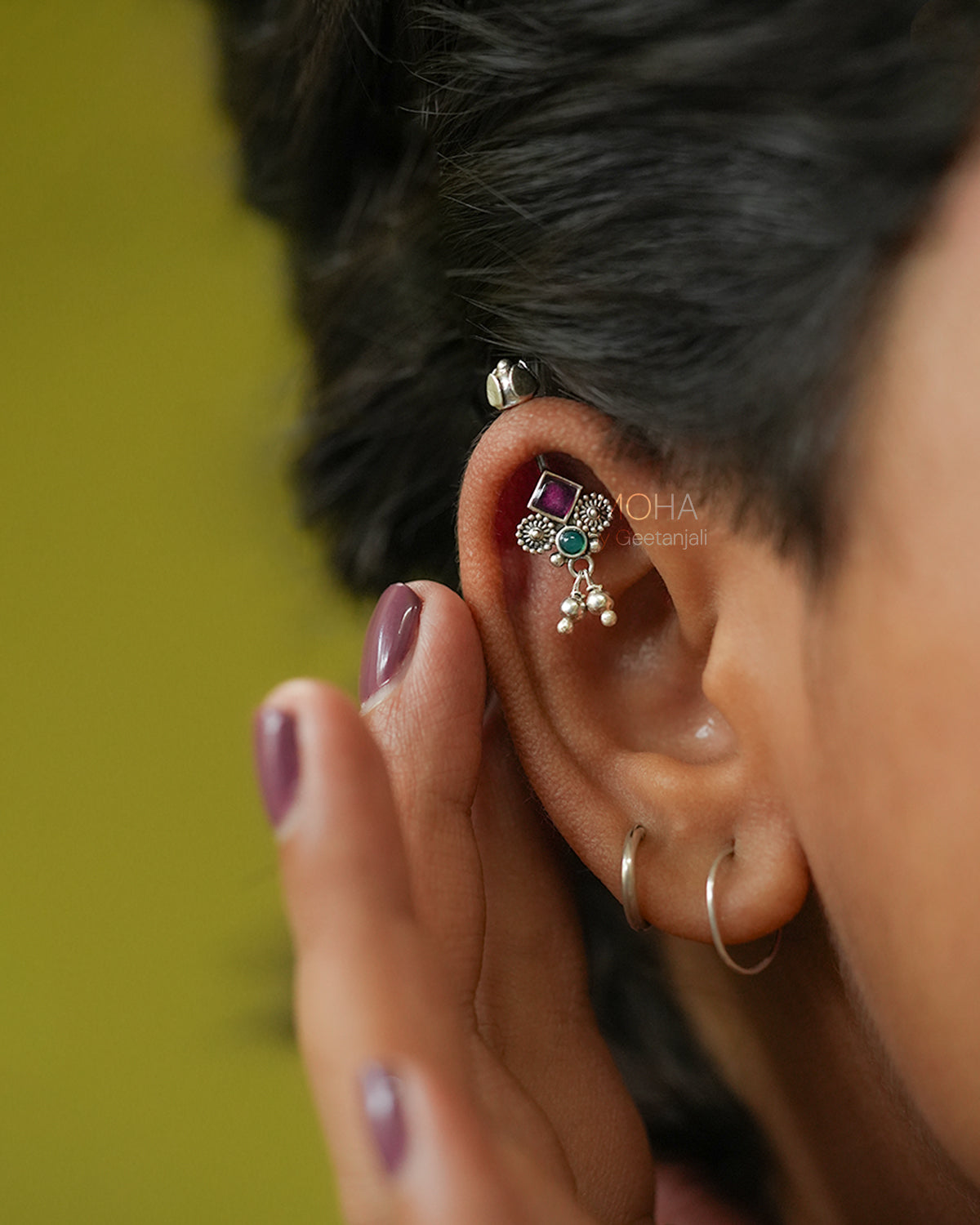 Bhumi silver bugadi pierced (Pink, Green) by Moha