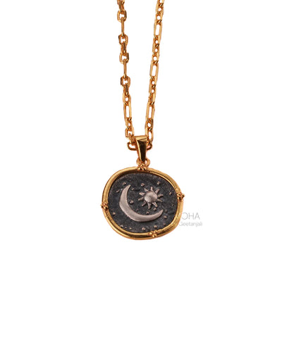 Celestial Duo Silver Pendant with Chain by MOHA