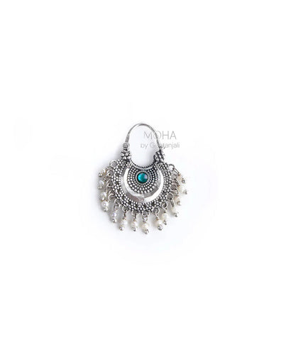 Chandbali Silver Bugadi Pierced (Single, Blue & Green) By Moha