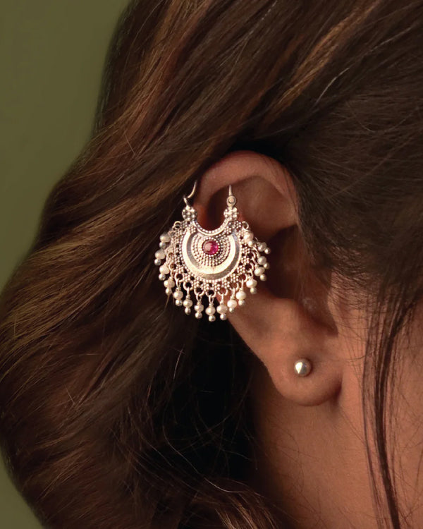 Chandbali Silver Bugadi Pierced (Single, Pink) By Moha
