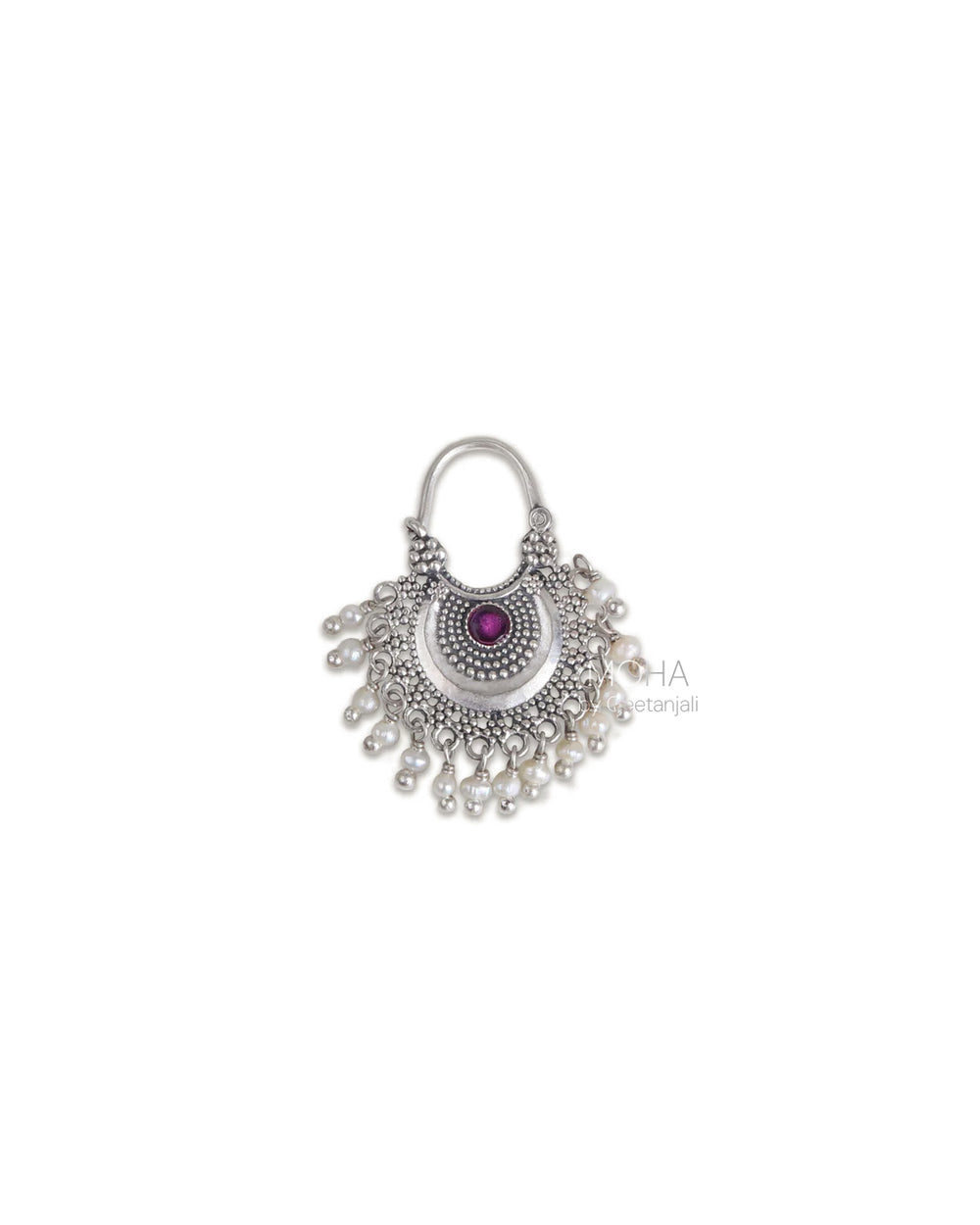Chandbali (Small) Silver Bugadi/Earrings Pierced, (Pair, Pink & Green ) By Moha