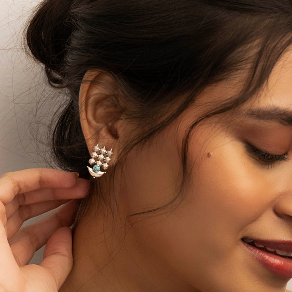 Diya Silver Stud Earrings by MOHA (Turquoise)