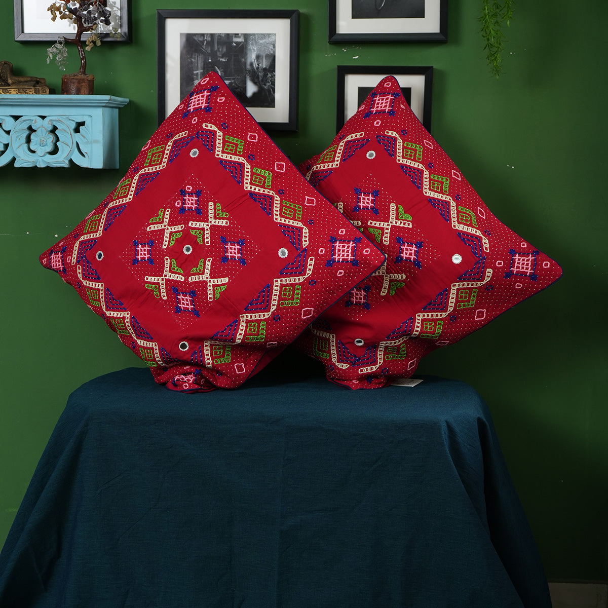 Chidiya cushion Cover (Red) by Kalbelia