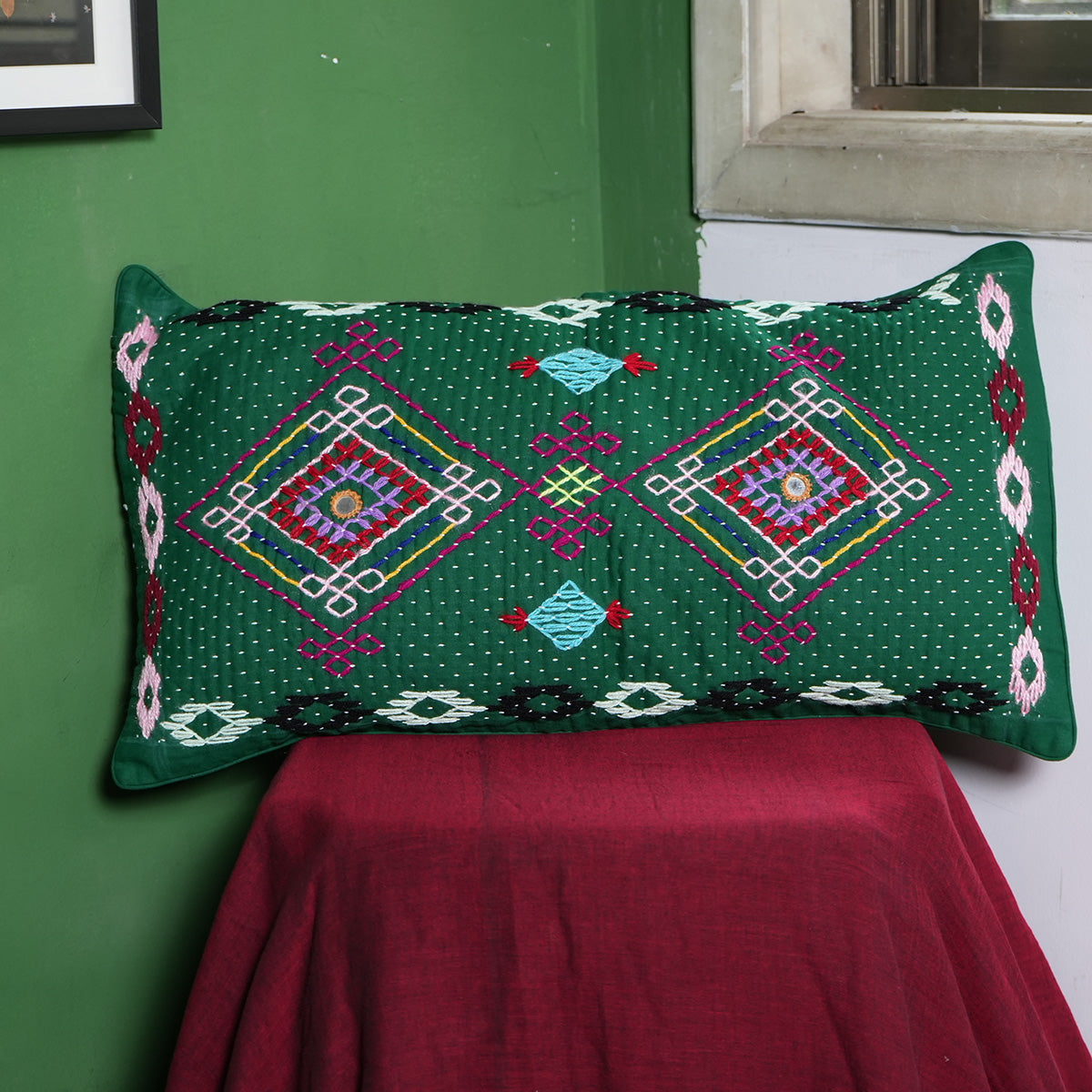 Hasti Pillow Covers (Green) by Kalbelia