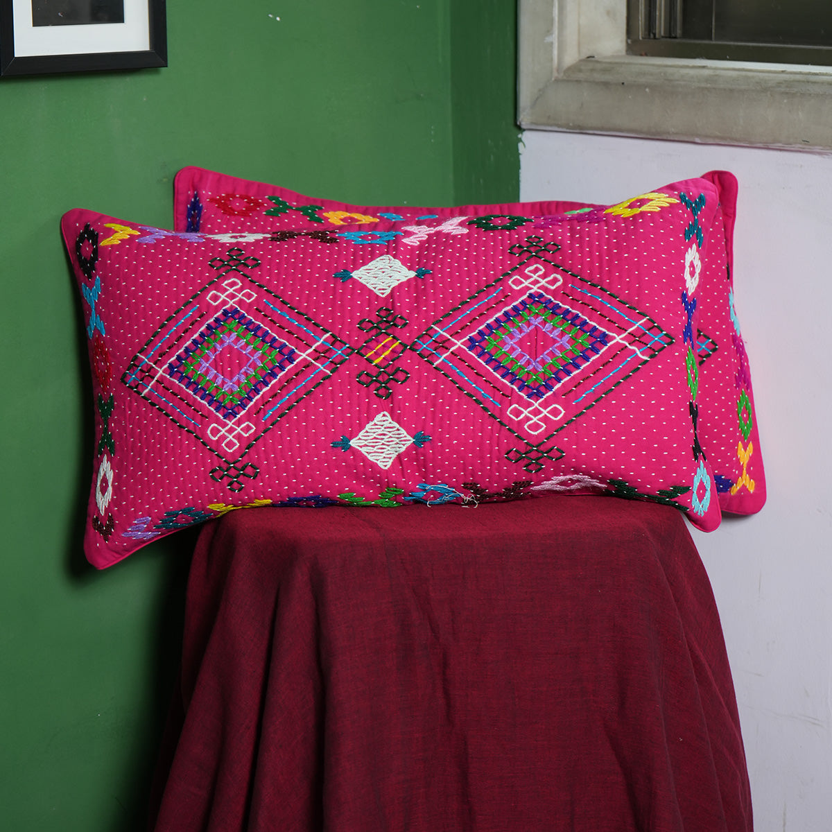 Karish Pillow Covers (Pink) by Kalbelia