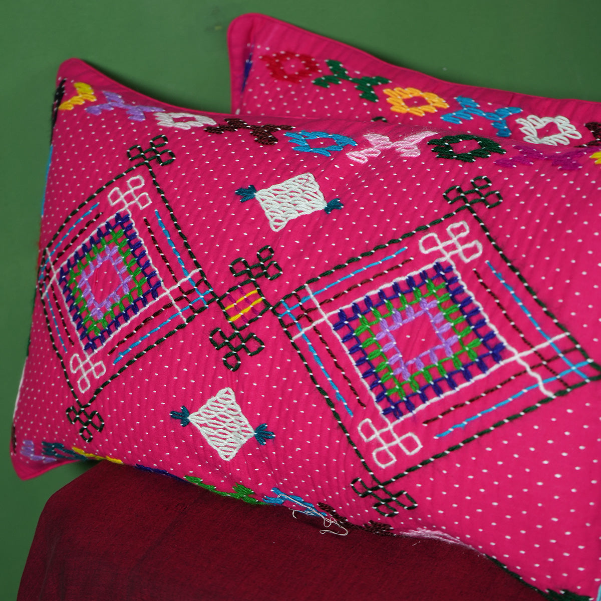 Karish Pillow Covers (Pink) by Kalbelia