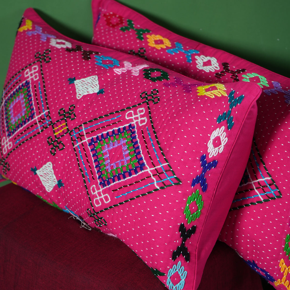 Karish Pillow Covers (Pink) by Kalbelia