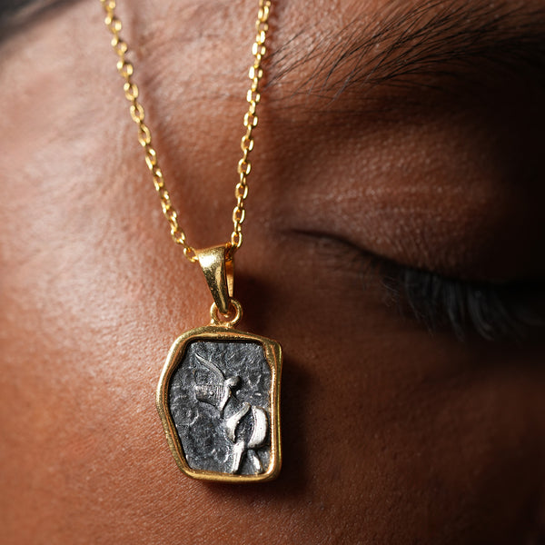 Indus Unicorn Silver Pendant with Chain Dual Toned by MOHA
