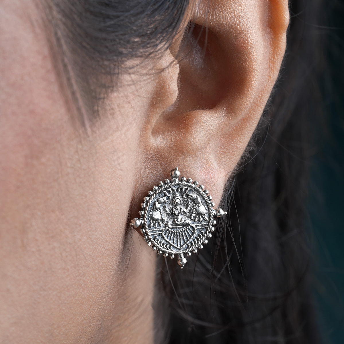 Gajalaxmi Silver Earrings by MOHA