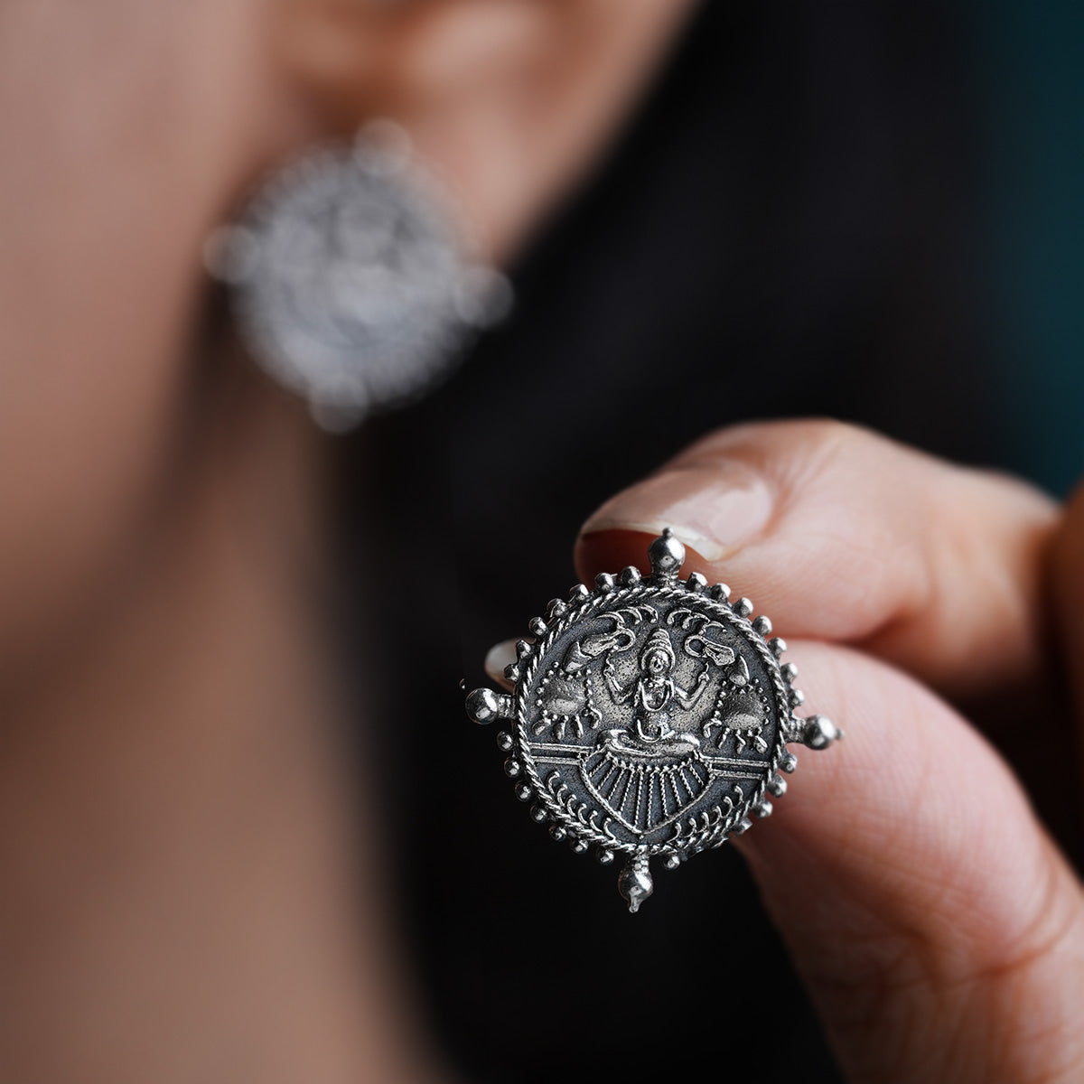 Gajalaxmi Silver Earrings by MOHA