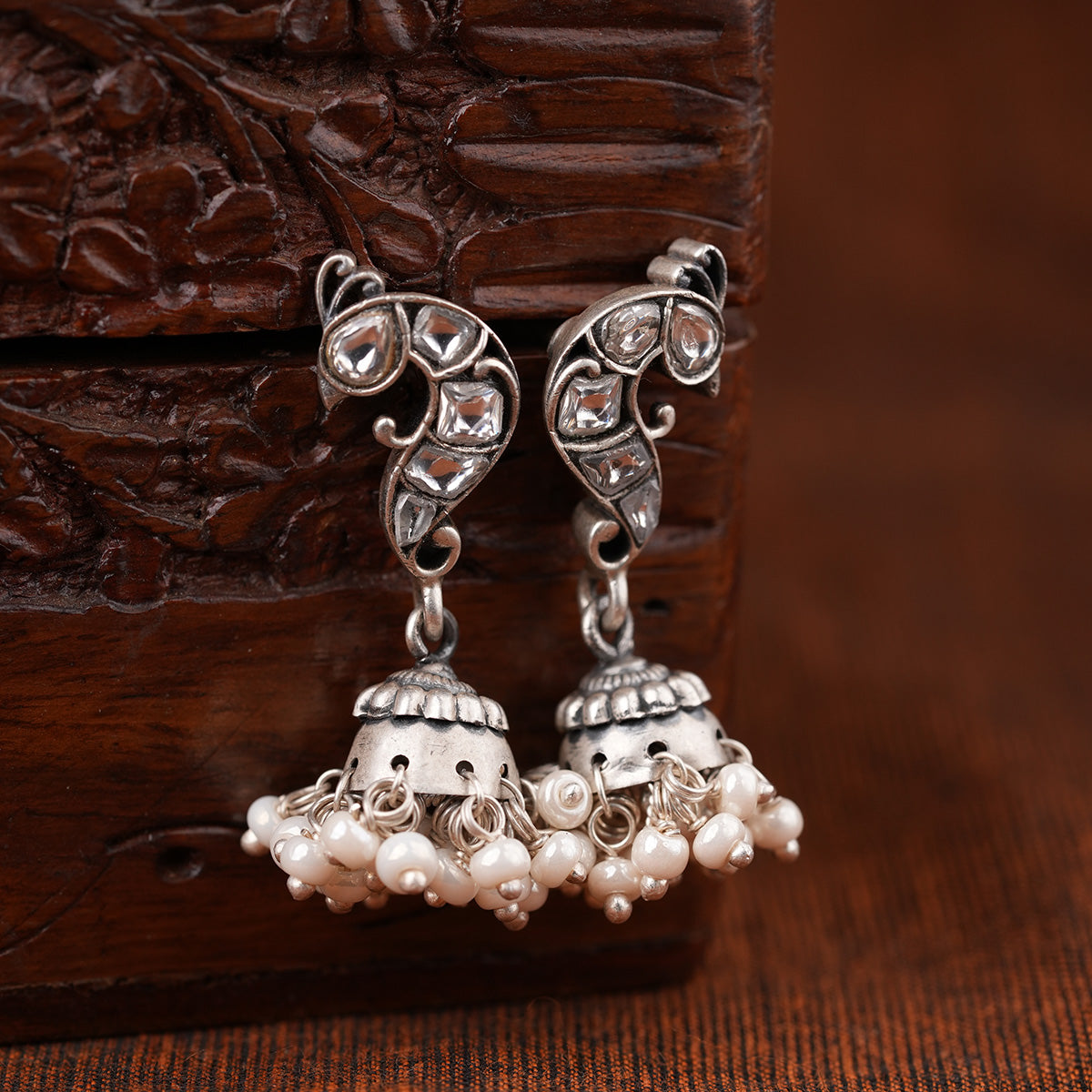 Mayuri Silver Pearl Jhumki by Moha